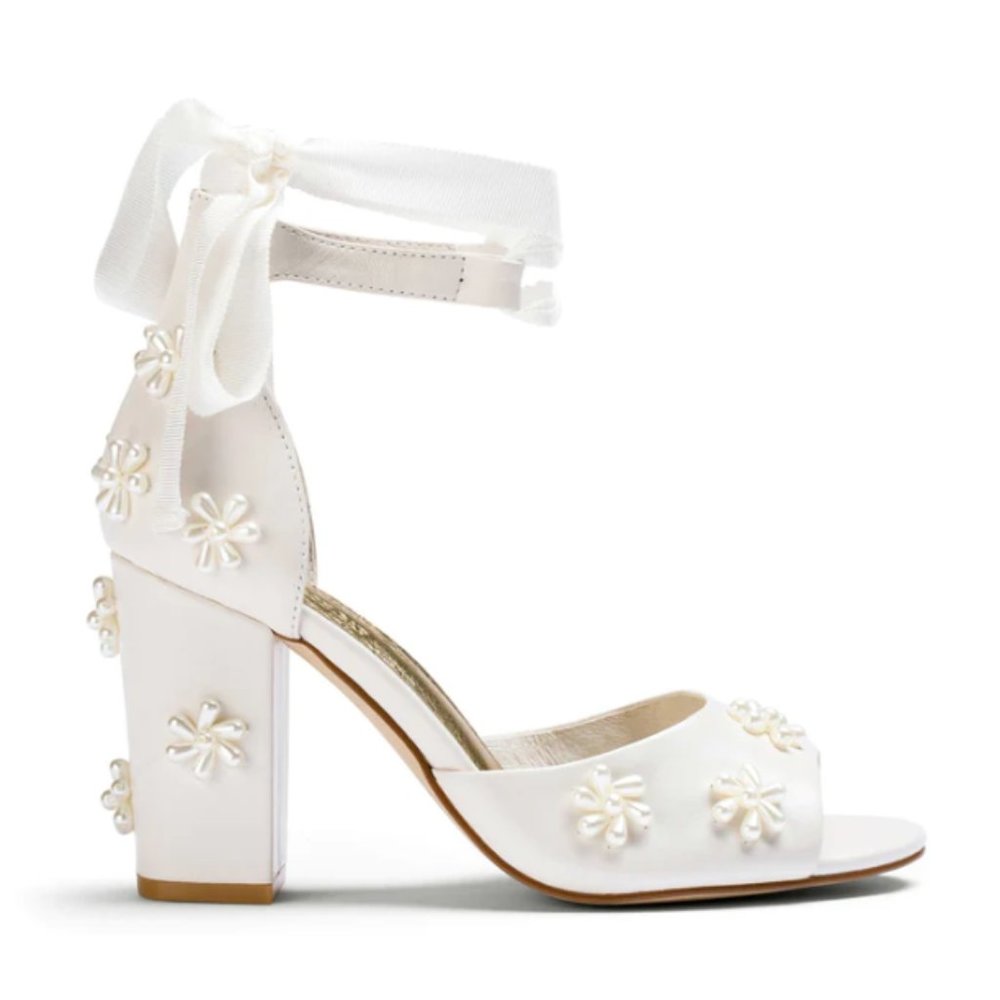 MELODY - IVORY LEATHER PEARL FLOWER BRIDAL SHOES